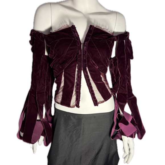 TOM FORD YSL 2002 Burgundy Velvet Corset Bustier Lace Runway Top 42 10 NWT - Picture 9 of 16